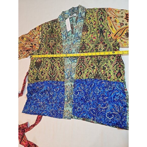 Patchwork print kimono Silk Blend Tie short length  size S - Size XL New - Picture 11 of 16